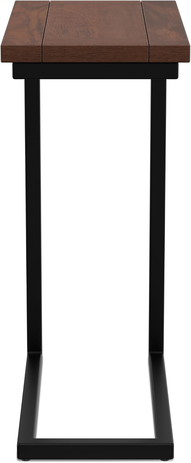 SIMPLIHOME Skyler 18" Wide Solid Wood C-Side End Table in Dark Cognac Brown | Industrial slide-under accent table with open frame, assembled; perfect for living rooms as a side table or sofa table.