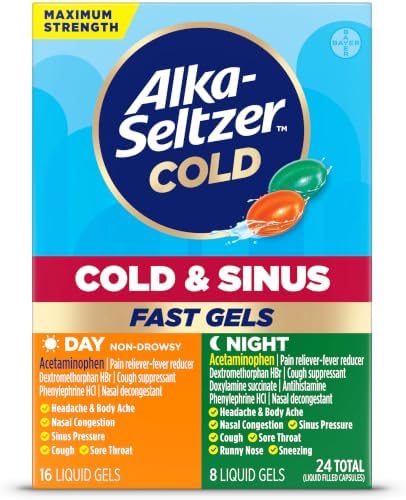 Alka-Seltzer Cold, Cold & Sinus Max Strength Fast Gels, Cold Medicine, Multi-Symptom Relief, Body Aches and Pains, Sinus Pressure, Congestion Relief