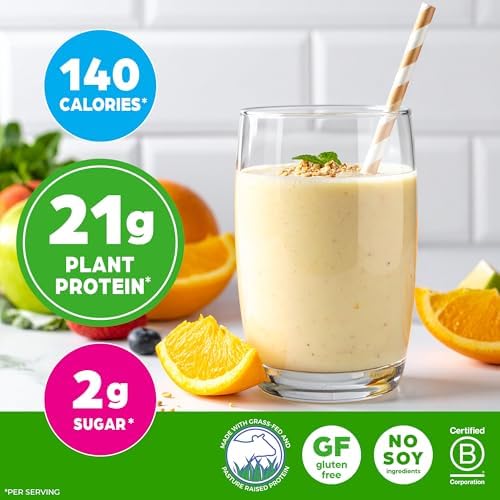 Orgain 21g Grass-Fed Whey Protein Powder, 5g BCAAs, Chocolate, 1.82lb | Dairy protein, 5g BCAAs, 4g prebiotic fiber, no sugar added, no added hormones, gluten free, kosher, for shakes & smoothies