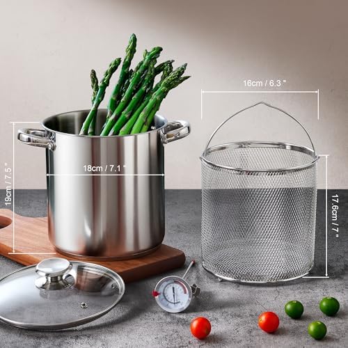 Cook N Home Basics 4-Quart Deep Fryer Pot with Basket, Japanese Tempura Small Stainless Steel Frying Pot with Oil Drip Drainer Rack, Glass Lid, Suitable for Kitchen French Fries, Chicken