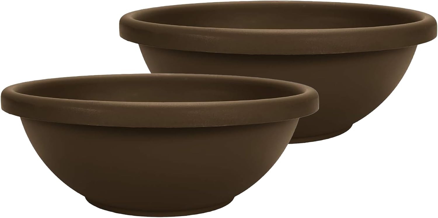 The HC Companies Shallow Planter with Drainage - Contemporary Garden Bowl Planter for Flowers, Herbs & More - Round Succulent Planter Pot for Indoors and Outdoors (20" Clay, Pack of 1)