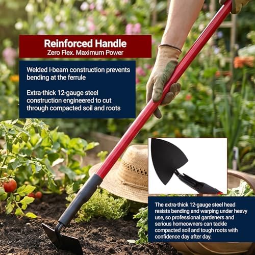 BULLY TOOLS Warren Hoe Professional 12-Gauge 6.25-Inch Garden Hoe Tool with Fiberglass Handle, Commercial Strength, Gardening Tools