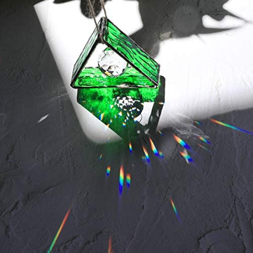 Green Stained Glass Pyramid Suncatcher Window Hanging Prism Decor