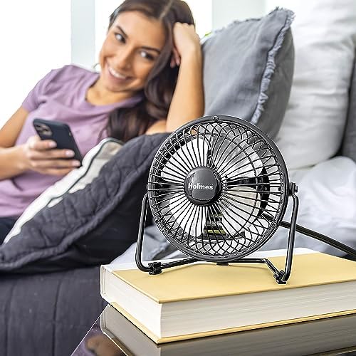 HOLMES Mini High Velocity Desk Fan 4in 4 Blade Black