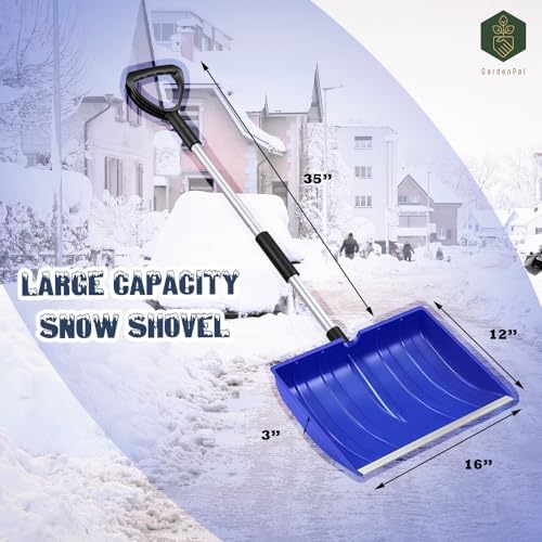 GardenPal Snow Shovel for Driveway Car Home Garage, PortableSnow Shovel with D-Grip Handle, Collapsible Snow Sand Mud Removal Tool, Large Capacity