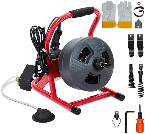 GARVEE Drain Cleaner Machine, 50 ft X 5/16 in Professional Automatic Electric Drain Auger for 3/4 to 3 in Pipes