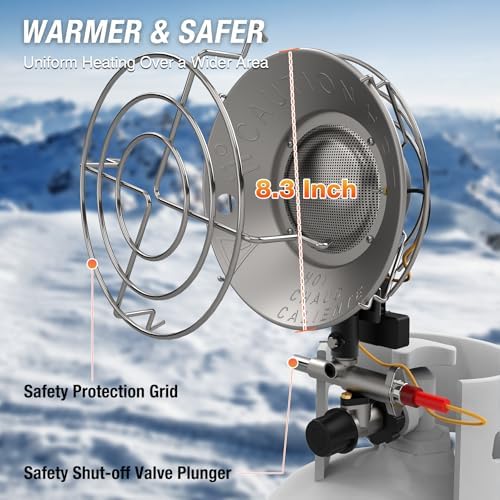 Single Tank Top Propane Heater, 15, 000 BTU Portable Radiant with Adjustable Heat Modes, Tip-Over Safety & Shut-Off Valve