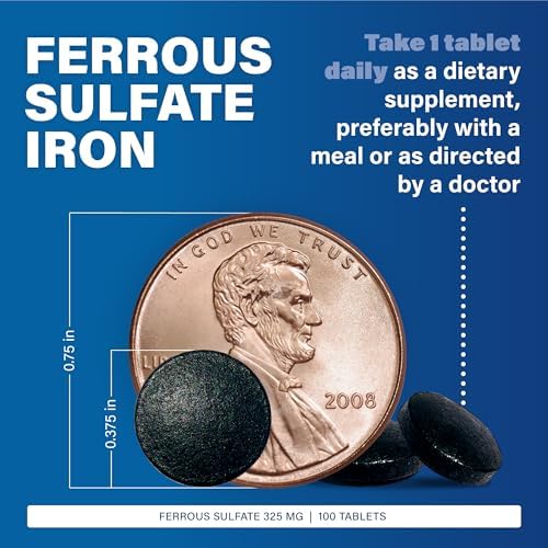 Major Ferosul - Ferrous Sulfate 325mg Tablets with 65mg of Elemental Iron - Iron Supplement for Women, Men - Green - 100 Count (3 Pack)