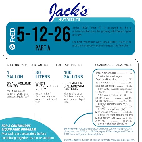 Jack's Nutrients 5-12-26 Part A Water-Soluble Fertilizer, 2.2lb | Part 1 of a 2-Step System, Targeted Micronutrient Package