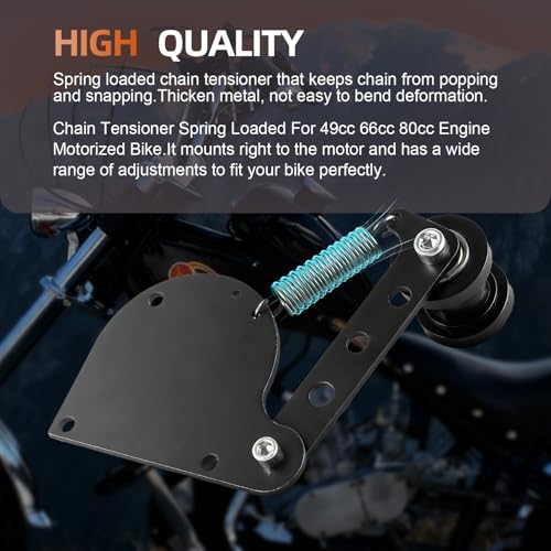 Spring Loaded Chain Tensioner, 2 Stroke Motorized Bicycle Chain Guide | Adjustable guide wheel in black. Fits 49cc, 66cc