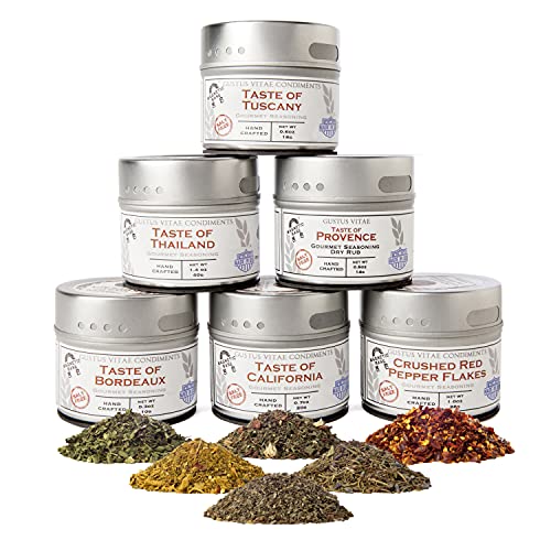 Gustus Vitae | Salt-Free Seasoning Gift Set of 6 | Gourmet Spice Blends | Natural Ingredients | Luxury Gift Set | Non GMO | Salt Free | No MSG | No