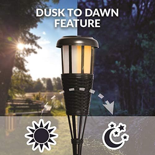 Newhouse Lighting FLTORCH2-B Solar-Powered Flickering Flame Effect LED Outdoor Island Torches for Landscape Lighting, Black Dark Chocolate Finish