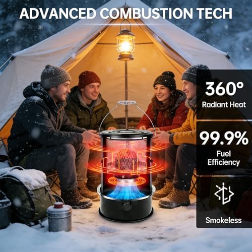 Emergency Survival Kerosene Heater for Indoor Use, 2026 Upgraded Non Electric Heaters for Indoor with Cooking Top, 9000 Btu Radiant Heat, 18-21h Runtime, For Winter Storm, Grid down & Home (Black)