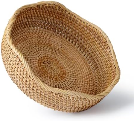 YANGQIHOME Rattan Bread Basket, Round Fruit Baskets, Wicker Storage Bowls, Natural Woven Serving Basket Bowls