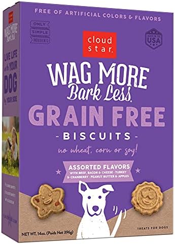 Cloud Star Wag More Bark Less - Dog Treats - Crunchy Biscuits - Grain Free Assorted Flavors - 14 oz Box