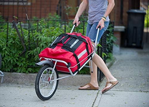 One-Wheel Bicycle Cargo Trailer with Kickstand – Converts to Wheelbarrow, Includes Bag, Fits 18" to 700c Bikes