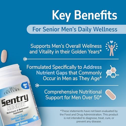 21st Century Sentry Senior Men 50+ Multivitamin Tablets, 100 Count | Complete Daily Multivitamin & Multimineral, Compare VS. Centrum® SILVER Men 50+