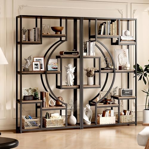 70.8" Tall Bookshelf Set of 2, 79" Wide Geometric Display Shelf with 18 Open Storage Shelves, Etagere Bookcase for Living Room, Office