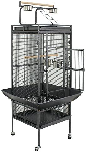 68 inch Iron Bird Cage, Play Top Parrot Cage with Rolling Stand for Parrot Cockatiels Parakeet Cage Macaw Finch Cockatoo Perch Pet House, Black