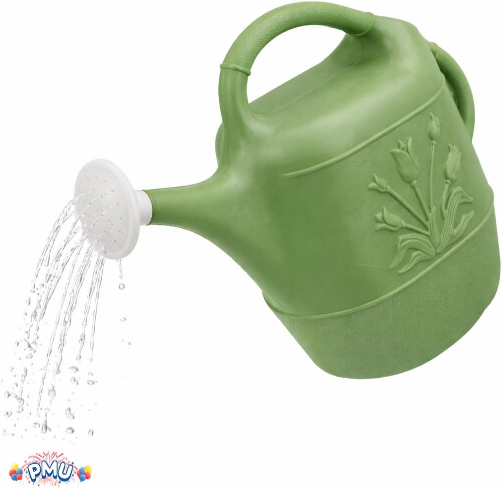 PMU 2 Gallon Watering Can - Garden Watering Can for Indoor & Outdoor Plants - Plastic Water Can with Detachable Sprinkler Head - Large Water Pot, Made in USA - Hunter Green Pkg/1