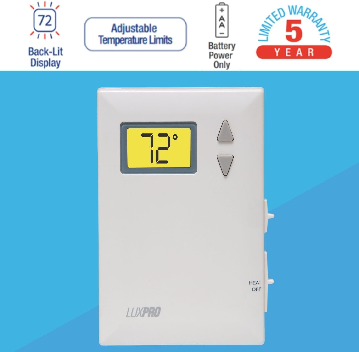 Lux Pro PSD010B Mechanical Non-Programmable Thermostat; 1 Heat Only; Without Fan; Batteries Included | Without Fan, Batteries Included