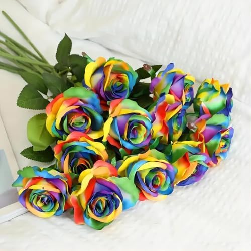 12 PCS Artificial Flowers Roses Silk Flowers Fake Long Stem Artificial Roses for Home Wedding Decorations (Yellow)