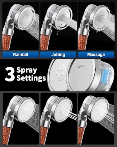 Filtered Shower Head with Handheld, High Pressure, for Hard Water