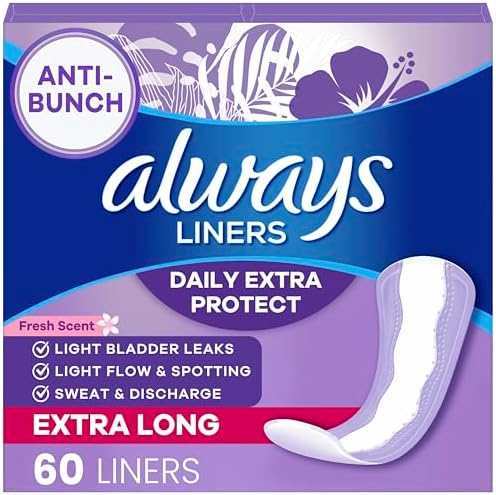 Always Panty Liners for Women Xtra Protection 3-in-1 Daily Liners for Women, Extra Long, Scented, 60 Count
