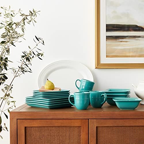 American Atelier Madelyn Square Dinnerware Set, 16-Piece, Turquoise Green