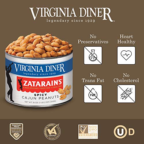 Virginia Diner Zatarain's Spicy Cajun Peanuts - Gourmet Cajun Peanuts Non-GMO, Preservative Free Gifts from Virginia Since 1929-18 Oz Can