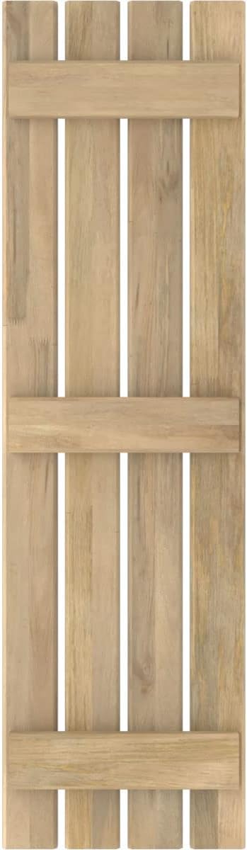 15 1/2"W x 72"H Americraft Four Board (3 Batten) Exterior Real Wood Spaced Board-n-Batten Shutters (Per Pair), Unfinished