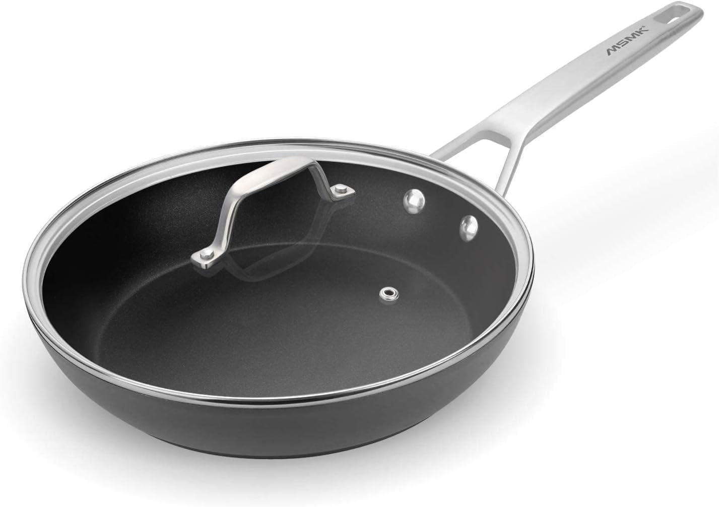 MsMk 12 Inch Nonstick Frying pan with Lid, Grey Large Cooking Pan Skillet