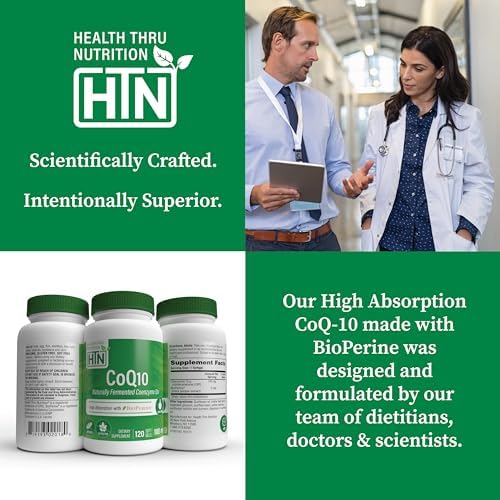 Health Thru Nutrition CoQ-10 100mg with BioPerine 120 Softgels | High Absorption Naturally Fermented USP Grade Coenzyme Q10 Supplement | 3rd Party Tested | Heart Health and Energy Support | High Absorption Naturally Fermented USP Grade Coenzyme Q10 Suppl…