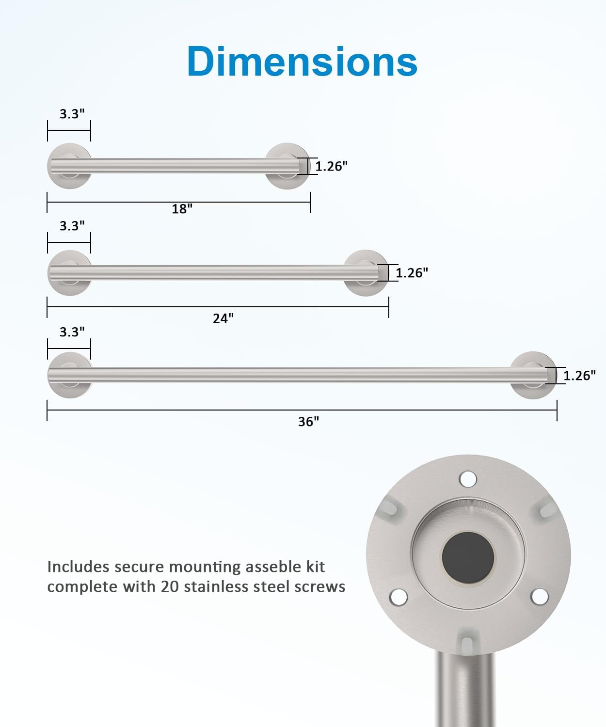 Shower Grab Bar Set, ADA Compliance Brushed Stainless Steel Handicap Grab Bar for Bathtubs and Showers, Modern 3-Pack 18" 24" 36" Shower Safety Bars for Seniors