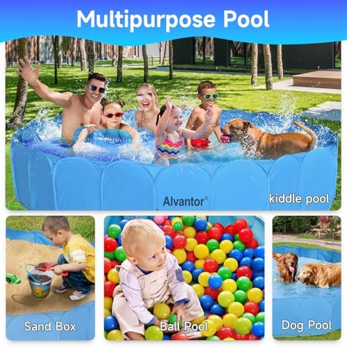 Alvantor Pet Swimming Pool Dog Bathing Tub Kiddie Pools Cat Puppy Shower Spa Foldable Portable Indoor Outdoor Pond Ball Pit 63"x12" Patent Pending