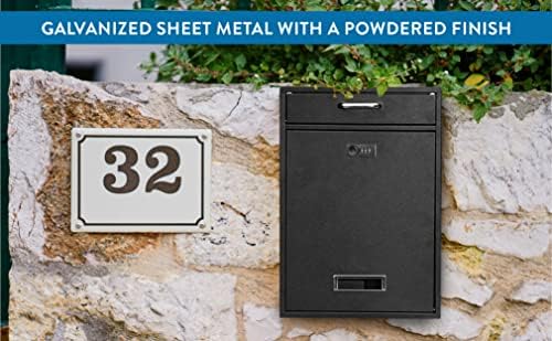 Wall Mounted Locking Vertical Dropbox Mailbox - Safe and Secure (Large) | Made with Galvanized Steel (Black)