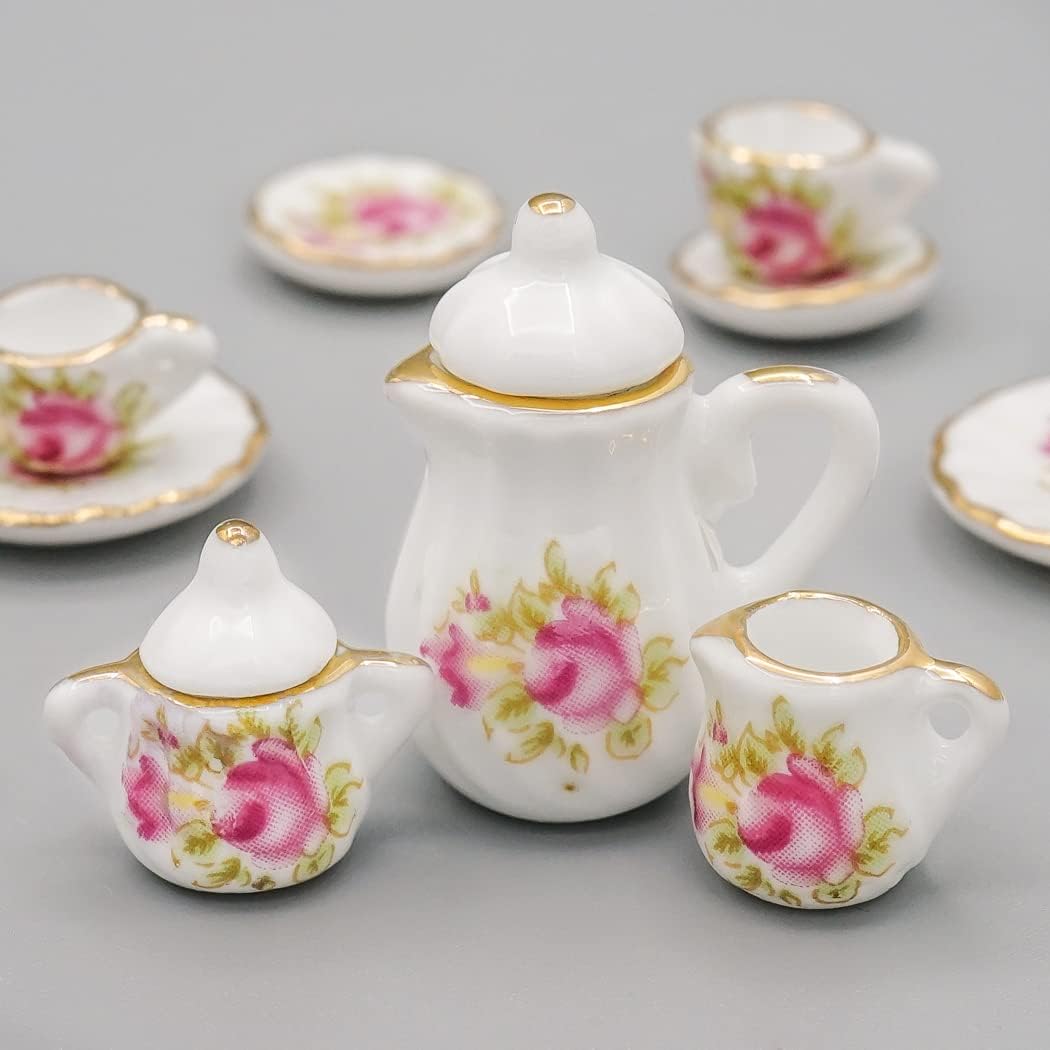 Odoria 1/12 Miniature Porcelain Tea Set 15Pcs Dollhouse Decoration Accessories, Grapes