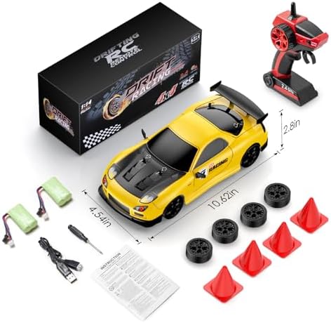 RC Drift Car, 1:14 4WD Drift Remote Control Car 2.4GHz 28km/h Drift RC Car, LED Lights,Racing and Drift Tires RTR for Teens, Kids, Boys