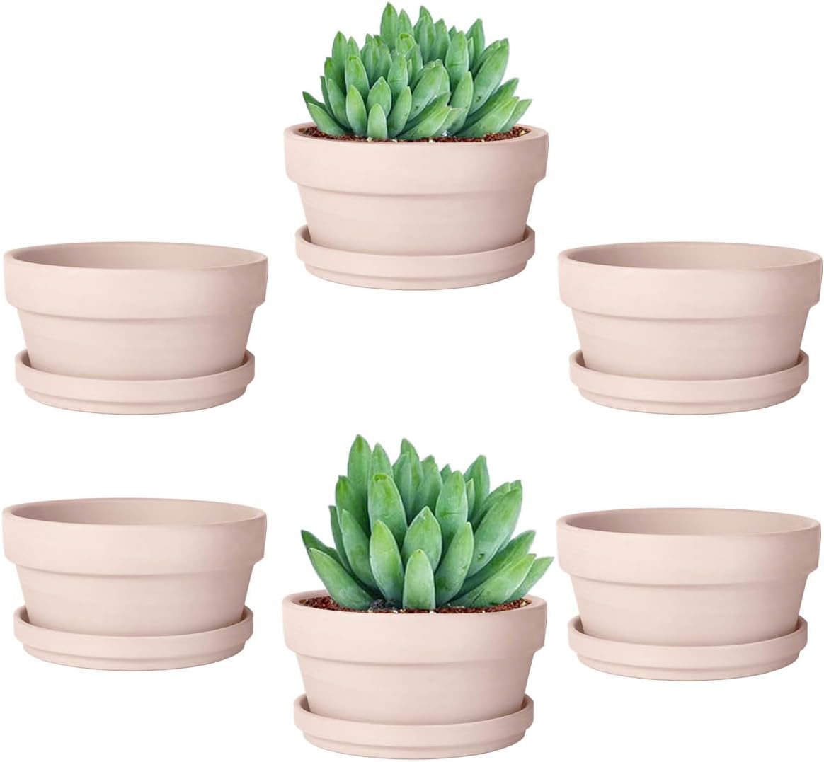 vensovo 3.7 Inch Terracotta Shallow Succulent Pots with Saucers, 6 Pack