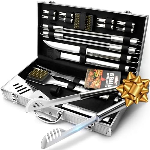 GRILLART BBQ Grill Utensil Tools Set Reinforced BBQ Tongs 19-Piece Stainless-Steel Barbecue Grilling Accessories w/Aluminum Storage Case -Complete