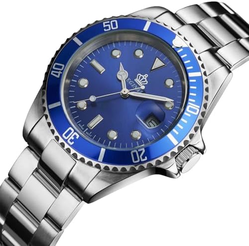 FANMIS Mens Luxury Watches Rotatable Bezel Sapphire Glass Luminous Hand Quartz Silver Tone Stainless Steel Watch