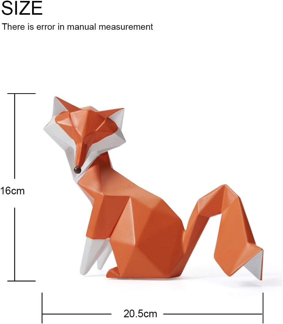 HAUCOZE Fox Statue Figurine Animal Sculpture Modern Home Decor 8.3 Inch | Orange Resin Geometric Art Birthday Holiday Gift Handmade Ornament for