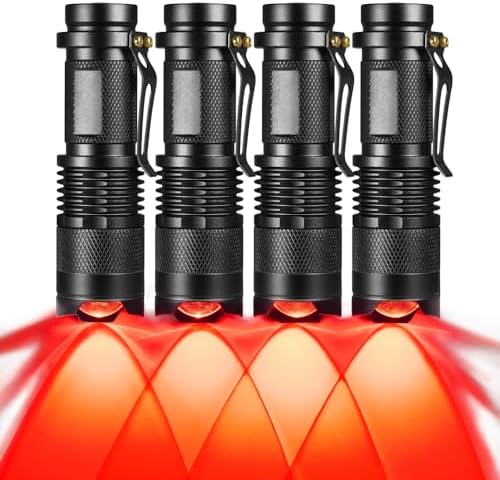 4 Pack Red Light Flashlight, 3 Modes Red LDE Red Flashlight for Astronomy, Night Observation and Outdoor Activities