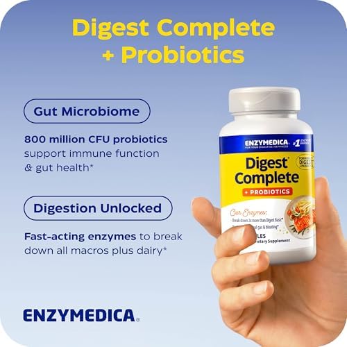Enzymedica Digest Complete + Probiotics - Digestive Enzyme Supplement for Women & Men, Enzyme and Probiotic Capsules for Digestion, Gut Health Support, Helps Gas & Bloating, Vegetarian - 90 Caps