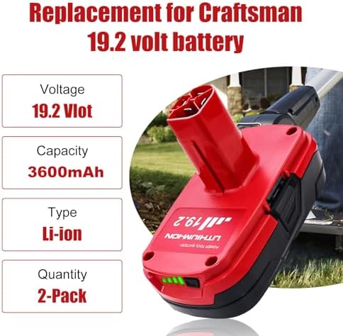 2 Packs 3.6Ah Replacement for Craftsman 19.2 Volt Battery(Red) | Compatible with Craftsman 19.2V Batteries Diehard C3 315.pp2011 315.pp2020 315.113753 130279005 1323903 11375 315.115410
