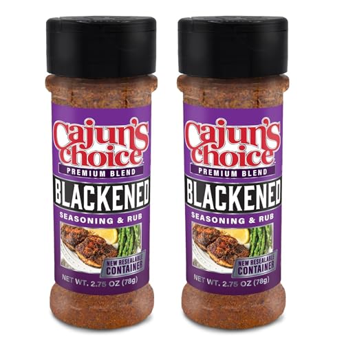 Cajun's Choice Blackened Seasoning - 2.75 oz Jar, Pack of 2, All Natural, Low Salt, Gluten-Free - Authentic Louisiana Spice for Fish & BBQ | Low-sodium, all-natural seasoning and rub for fish, seafood, chicken, pork, steak, vegetables and salads.