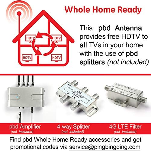 PBD Outdoor Digital HDTV Antenna with High Gain and Low Noise Amplifier, 40FT RG6 Coaxial Cable, 2 Way Splitter, 150 Miles Range, UHF and VHF