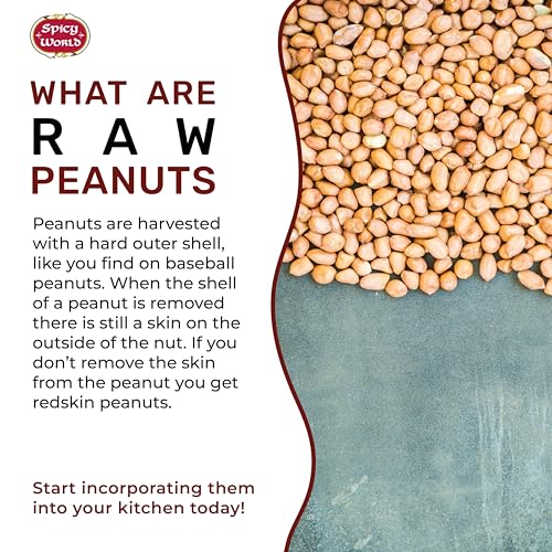 Spicy World Peanuts Raw Whole With Skin 4 LB Jumbo Bag (64oz) | Uncooked, Unsalted, All Natural, USA Grown Red Skin Spanish Grade