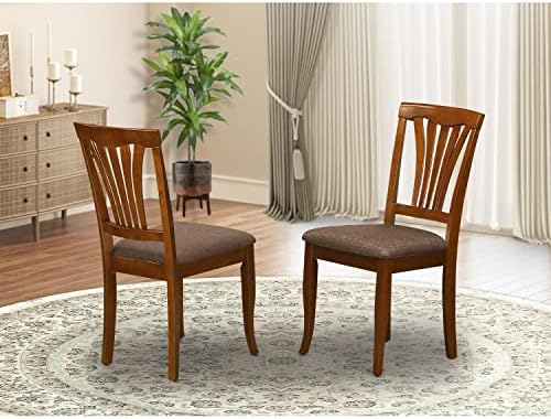 East West Furniture AVC-SBR-LC Avon Dining Chairs - Faux Leather Upholstered Wood Chairs, Set of 2, Saddle Brown