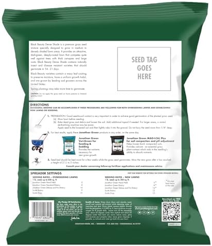 Jonathan Green (10610) Black Beauty Dense Shade Grass Seed - Cool Season Lawn Seed (25 lb) | Grows Well in Medium to Densely Shaded Areas